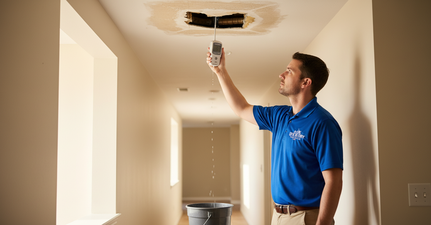 Burst pipe water damage cleanup in progress in a northern Illinois home