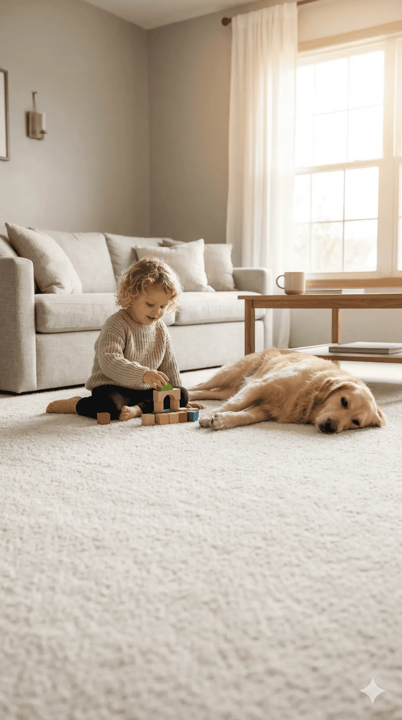 Freshly cleaned carpet in a bright family home cleaned by A OK Quick-Dry