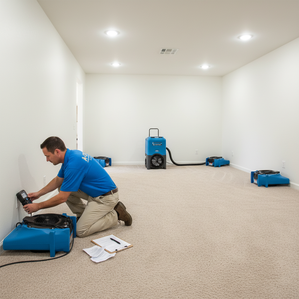 AOK Quick Dry technician extracting water from a flooded home in northern Illinois
